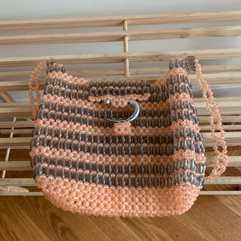 LIGHT PINK AND GREY BEADED BAG SLING